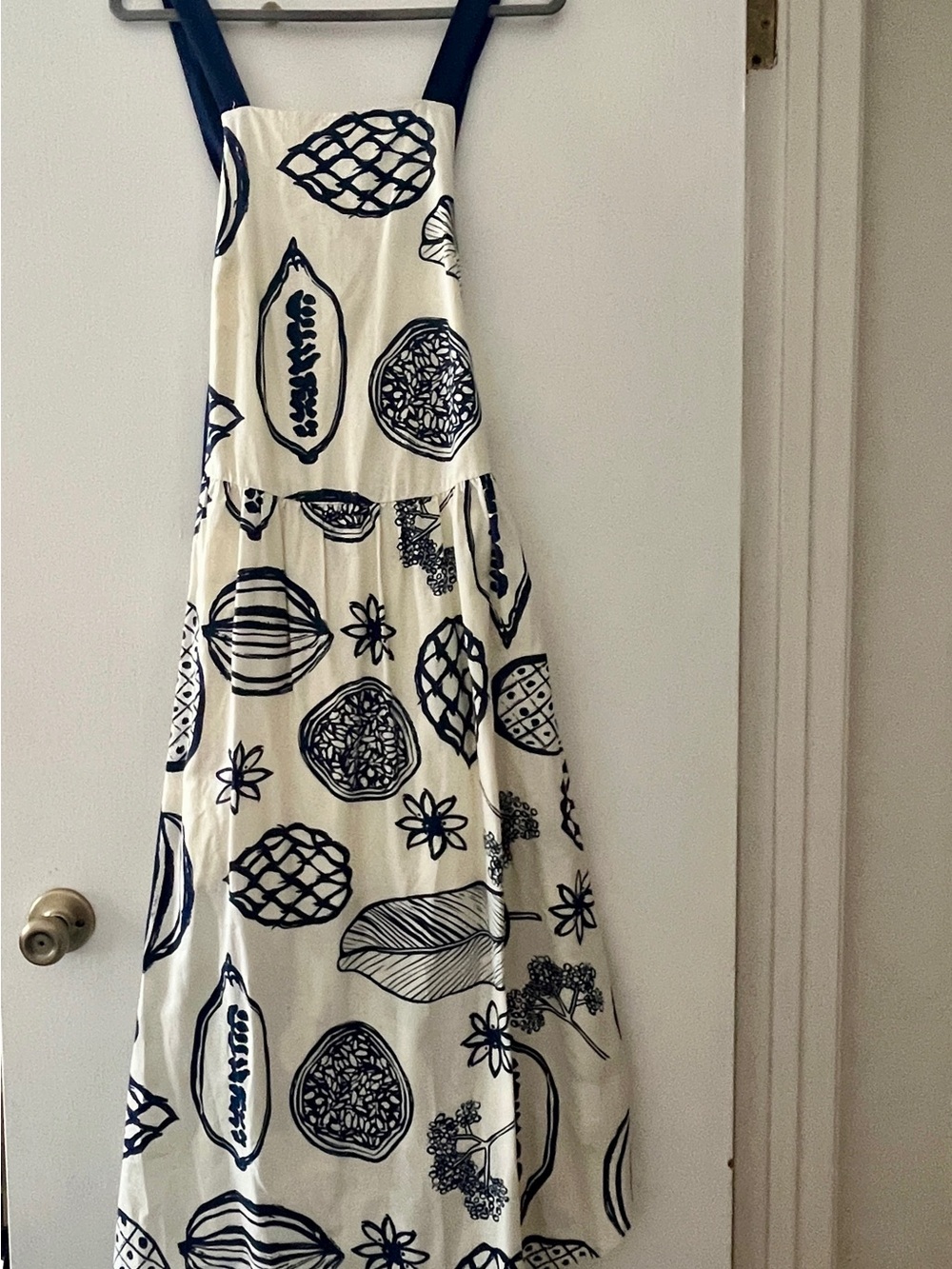 Cream Maxi Sundress with Navy Botanical Print